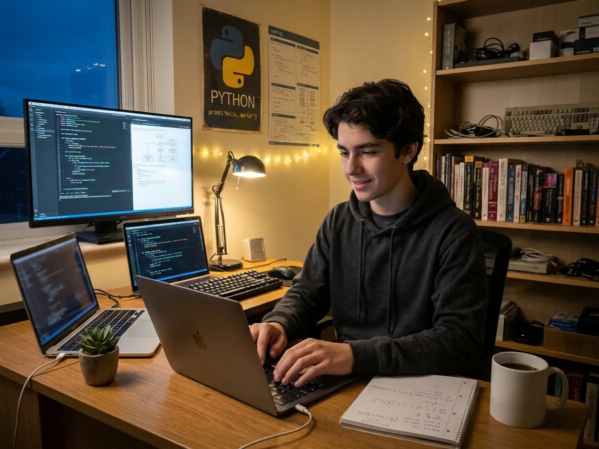 pantalla con código Python de un adolescente y su resultado